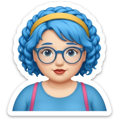 curly fat girl with blue hair and glassess and headband sticker