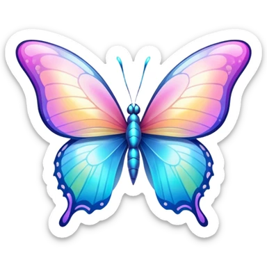 Transparent Shiny Glossy Pastel Gradient Hue holographic butterfly with bright sparkles and huge curvy wings with pointy tips sticker