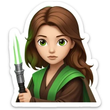 Ios 18, starwars green lightsaber jedi woman long brow hair  sticker
