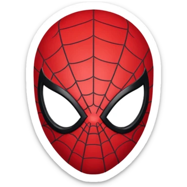 Spider-Man head with black mask, red web lines, big red eyes, minimal, clean, rounded, 3D shading, front-facing sticker