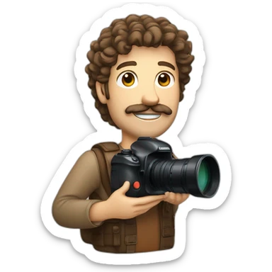 Caucasian VideoMaker with big camera and long lens, with moustache and gotaee, curly brown hair, brown eyes sticker