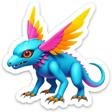 Tropical futuristic lush warm-colored modern colorful neon-colored cyber-Fakémon-Digimon-Trico-creature sticker