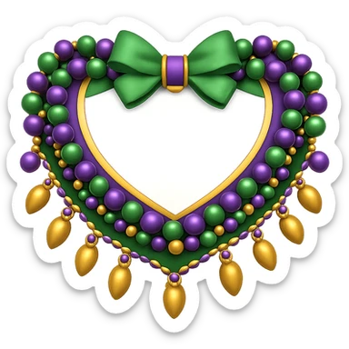 Add Mardi Gras beads to the simple collar while keeping the basic purple, green, and gold ruffles. The style should resemble emoji style with a transparent background. sticker