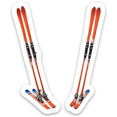 An icon featuring a pair of skis and ski poles in the foreground, set against a picturesque snow-covered slope. The background includes snowy peaks and evergreen trees, symbolizing the excitement and beauty of winter sports. Transparent background highlights the thrill of skiing and snowboarding. sticker