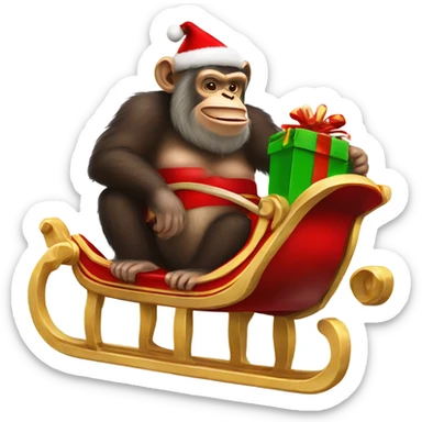 Fat monkey chimpanzee santa claus riding his sleigh sticker