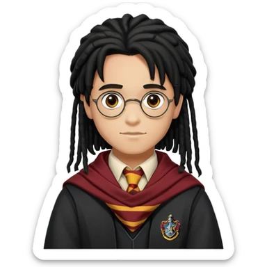 Luke Youngblood is Lee Jordan in harry potter, wear hogwarts uniform, dreadlocks black  hair, gryfindor scarf around neck sticker