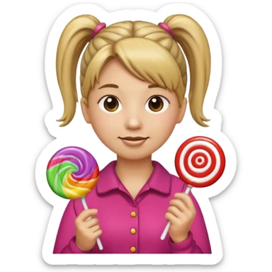 Using this emoji 🥹 make me one with ponytail hair holding a lollipop in each hand using the round emoji not a person sticker
