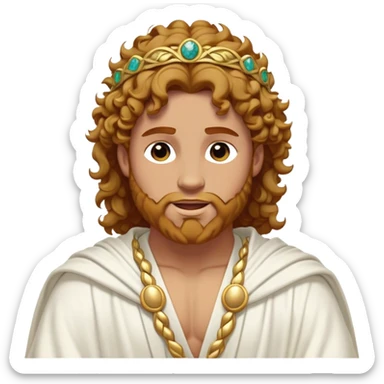 Cinematic Realistic Hercules Portrait, head tilted dramatically with an exaggeratedly amused expression, blending the fierce valor of the Hercules with the classic elegance of Michelangelo's David. His light tan skin and thick, curly, golden brown hair, rendered with meticulous classical detail, frame a face of heroic determination and playful charm. Clad in a gracefully draped white robe adorned with subtle golden embellishments and accented by a distinguished Greek laurel wreath, dynamic lighting accentuates both his formidable physical power and his approachable, spirited demeanor. sticker