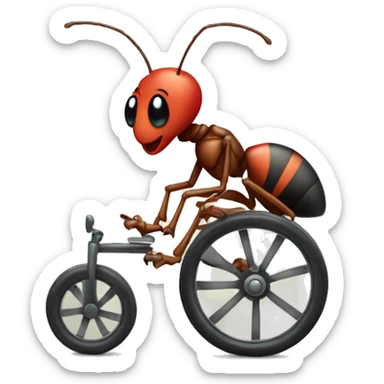 An ant doing a wheelie on a tricycle  sticker