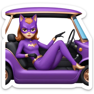 Hot real-appearance racing action BatGirl’s purple tights sixty’s tv show 1932 stealth retro cat burglar sporty petite off-road pursuit mobile cruiser car rose gold accents (reclined and relaxed seating position and attitude) sticker