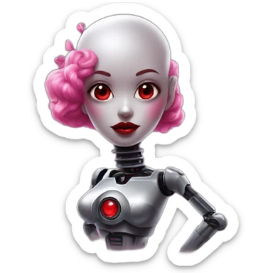 Robot speak with young woman with this style : gothic Pin-Up pink eyes and red mouth sticker