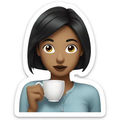 Girl sipping tea with black hair sticker