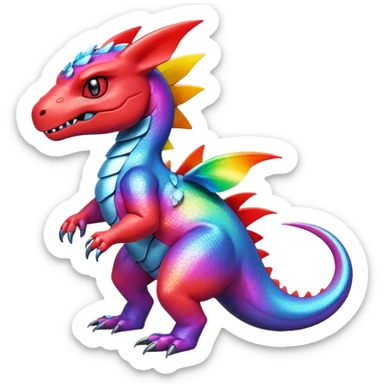 Cute Shiny rainbow iridescent Guilmon-Salandit-Fakémon-hybrid-creature (full body)  sticker