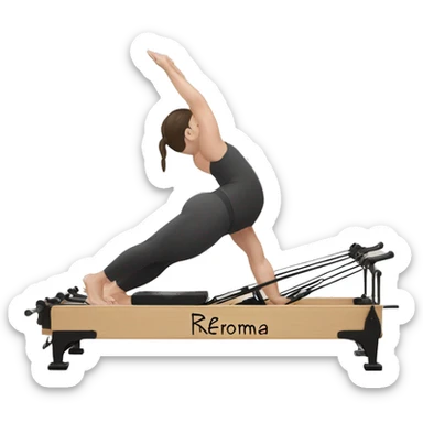 Pilates reformer at the bottom with the inscription ReForma sticker