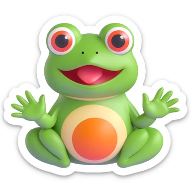 Pepe the Frog in a 3D emoji style, holding both hands over his mouth, eyes wide, as if barely holding back laughter, with a speech bubble that says 'bus garso'. Playful style like the reference, no hat, cigar, drink, or bottle. Variant 2. sticker