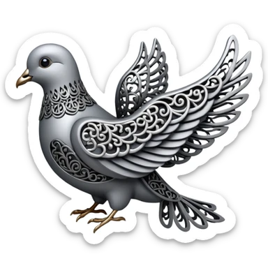 Black and silver filigree dove, 3D, extremely detailed design should face to the right side turned 180 degrees sticker