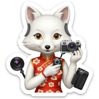 white fox, cheongsam ancient white fox with camera sticker