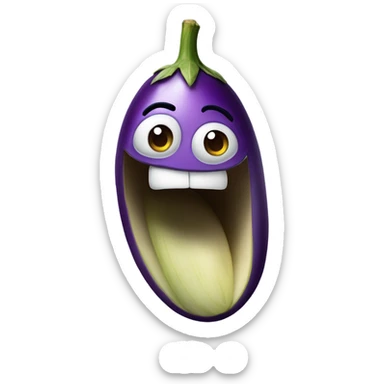 Create an emoji that looks exhausted but happy holding an eggplant with large veins on it that is squirting water from the top sticker