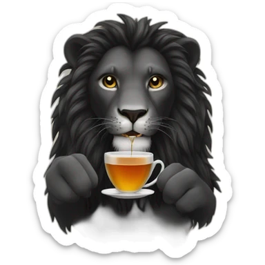 Black lion drinking tea sticker