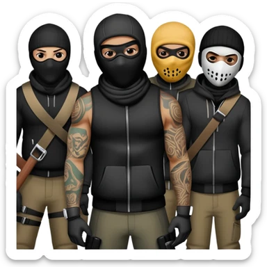 a group of gang members with ski mask on  sticker