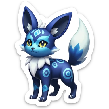 Shiny Exotic Badass Colorful Ethereal Royal Mysterious Gothic Meowstic-Umbreon-Pokémon-Fakémon-hybrid-creature (full body) with random pattern-markings sticker