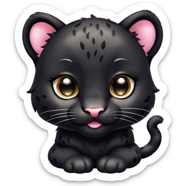 Cinematic Cute Baby Panther Portrait Emoji, Head tilted playfully and inquisitively, with a delightfully compact form accented by soft, velvety fur and round, sparkling eyes filled with wonder, Simplified yet irresistibly adorable features, highly detailed, glowing with a warm, inviting glow, high shine, affectionate and lively, stylized with a touch of whimsical cuteness, bright and endearing, soft glowing outline, capturing the essence of a mischievous yet loving baby panther that seems as if it could tumble out of the screen into your arms! sticker