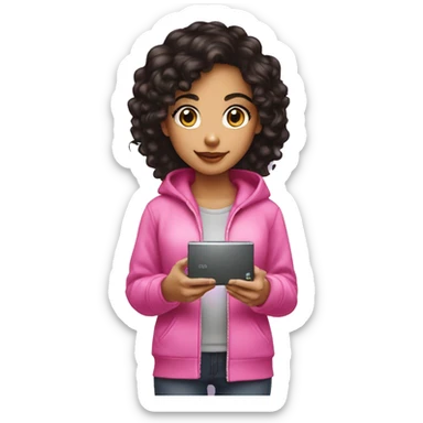 dark haired lightskin girl  playing pink nintendo ds sticker