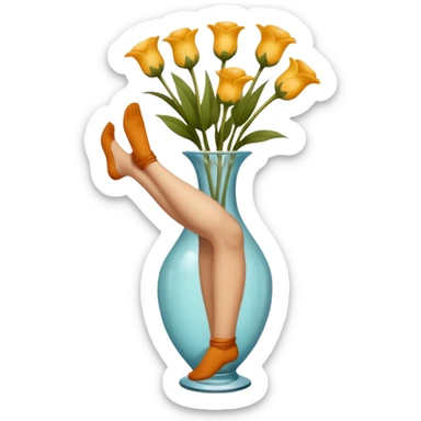 Person stuffed in a vase with their legs sticking out sticker
