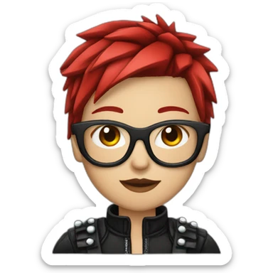 Female punk, glasses,band  red and black short hair sticker