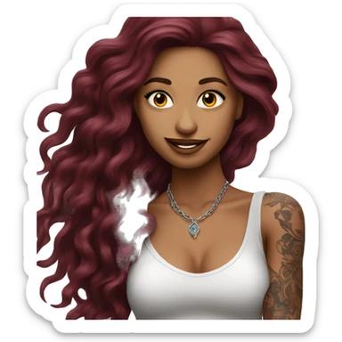 Beautiful tattooed burgundy long haired woman dancing sticker