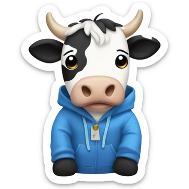 marlow moo a cute stuffed toy cow wearing a facebook hoodie and blue slacks sticker