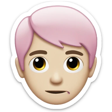 Create an emoji of an emo guy with split-dyed hair (one side pastel pink, the other side black), wearing black clothes and a subtle sad expression, inspired by the style of Lil Peep. sticker