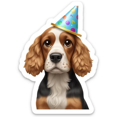 cocker spaniel with party hat sticker