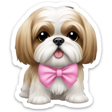 Tan and white shih tzu girl dog with pink bow sticker