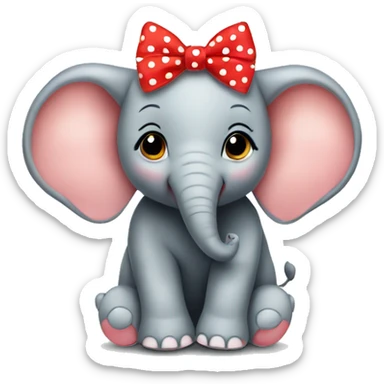 Res Baby elephant with a red polka dot bow on its head  sticker