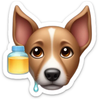 One dog ear isolated with lotion bottle dropping a water drop sticker