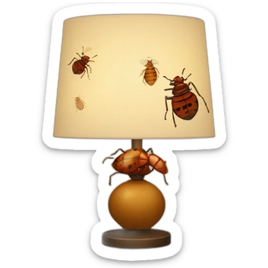 Design a bedside lamp with a lampshade adorned with bedbug decorations sticker