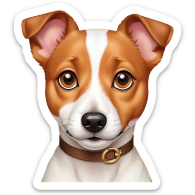 Cinematic Noble Jack Russell Terrier Portrait Emoji, Poised and spirited, with a compact, agile build in rich, warm tones, bright, alert eyes, perky ears, and a determined, lively expression, Simplified yet sharp and sophisticated features, highly detailed, glowing with a warm, natural luminescence, high shine, intelligent and resilient, stylized with an air of energetic authority, focused and alert, soft glowing outline, capturing the essence of a watchful and confident Jack Russell Terrier that appears ready to bound out of the screen with effortless energy! sticker