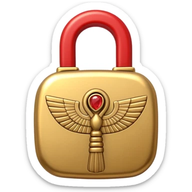 ancient Egyptian lock object icon, golden metal lock, ankh symbol, scarab engraving, red gemstone detail, 3D cartoon, mobile game icon style, centered, clean background, soft shadow, no text, no watermark
 sticker