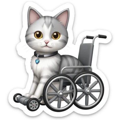 disabled grey and white small cat using cat specific wheelchair sticker