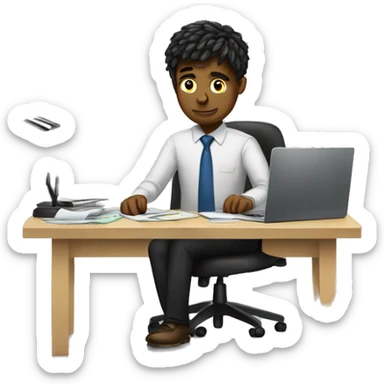 Man doing multiple tasks in office. Need emo sticker