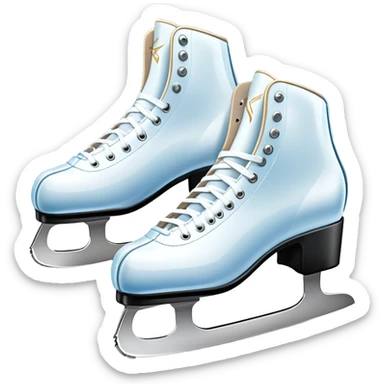 An icon showing The rink is surrounded by cheering spectators and soft arena lights, creating a beautiful, dynamic atmosphere. a pair of elegant figure skates placed on the smooth, sparkling ice of a grand ice arena. Transparent background highlights the grace and beauty of figure skating. sticker