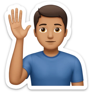 The man extends his arm forward, indicating that he refuses, as he say no sticker