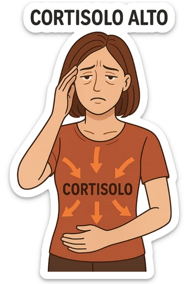 donna con Cortisolo alto con freccie che indicano. In italiano sticker