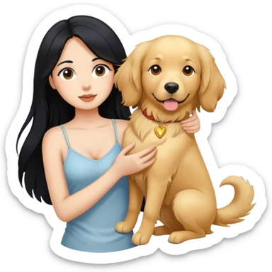 Long black hair - a girl in a camisole holding a golden retriever sticker