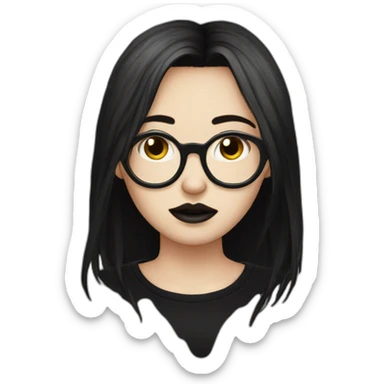 Crying-goth-girl-dark-hair-with-glasses-black-tshirt sticker