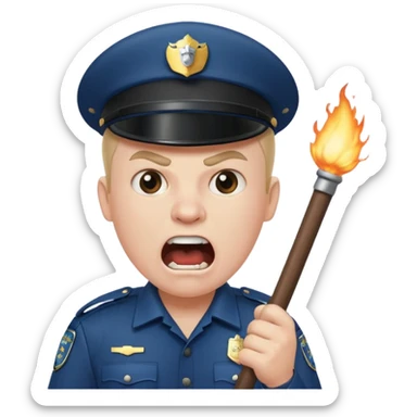 An angry British policeman with a baton in his hands shouts sticker