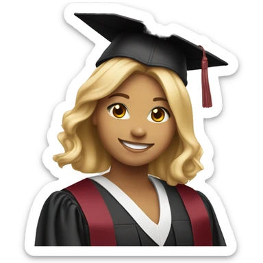 Blonde girl smiling wearing graduation cap with university of Chicago Loyola sticker