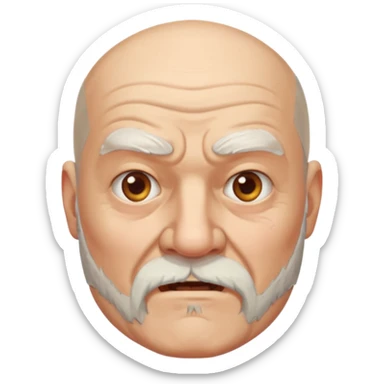 a portrait of aggressive elderly man, bald head, beard sticker