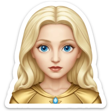 Madonna with blue eyes, long platinum blonde hair, gold outfit sticker